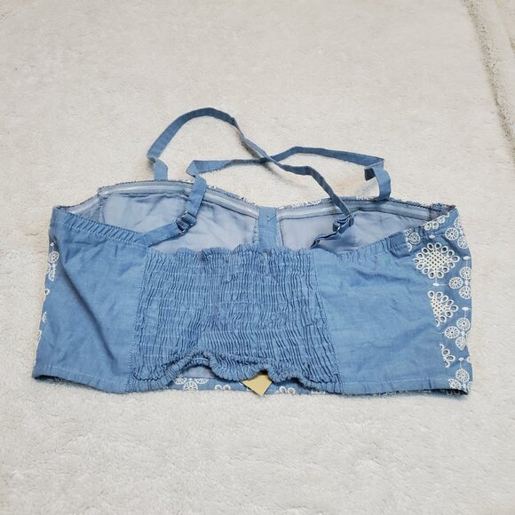 NWT American Rag Blue Chambray Boho Bohemian Beach Spaghetti Strap Cropped Top M - Picture 4 of 9